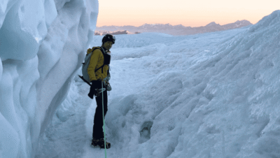 Nicolas Lehmann durante su ascensión en solitario al Mont Blanc por una de las cuatro vías del reto